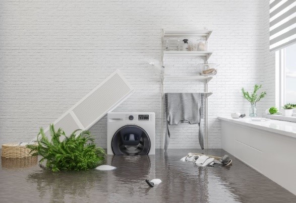 A flooded laundry room in Denver, CO