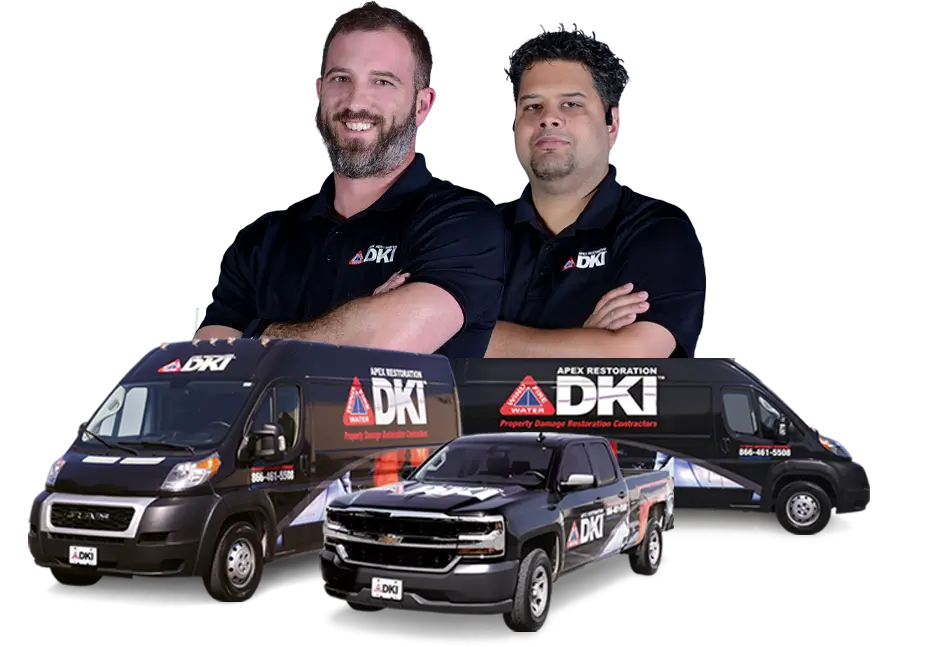 Water damage and restoration services crew